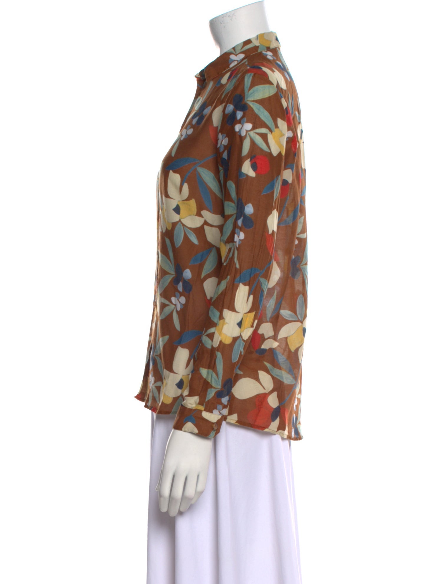 Sézane Floral Print Long Sleeve Button-Up Top